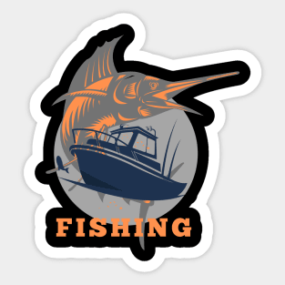 marlin fishing and boat orange Sticker